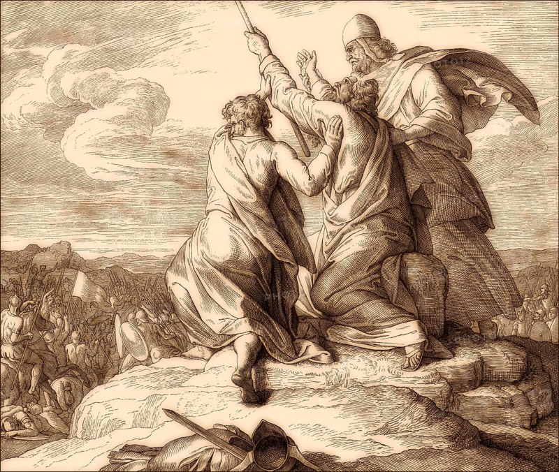 Battle with the Amalekites, Battle of Refidim, Old Testament, by Julius Schnorr von Carolsfeld, 1860