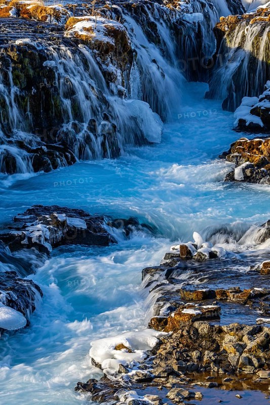Brúarfoss, waterfall, snow, winter, Golden Circle, Iceland, Scandinavia