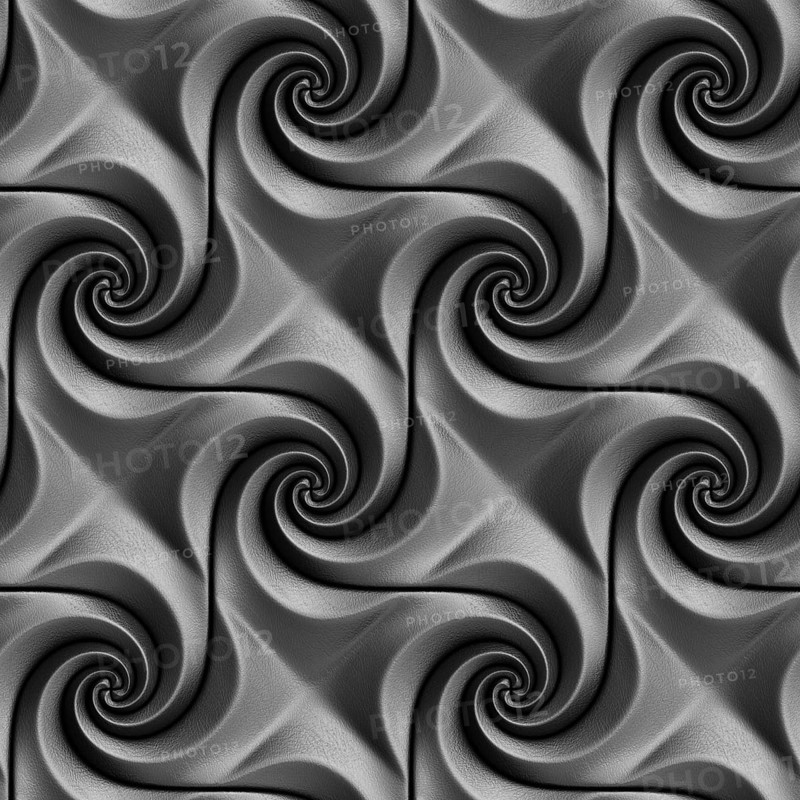 A monochrome 3D illustration showcasing symmetric swirling patterns, which create a seamless, visually captivating texture suitable for backgrounds or wallpaper