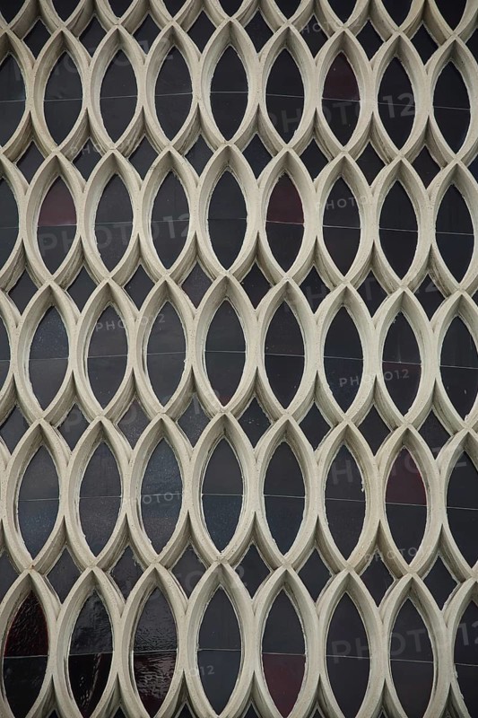 Modern evangelical Holy Spirit church, oval windows honeycomb-shaped with geometric symmetrical shape, round shape, detail, house wall, sculpture, pattern, backgrounds, modern building, Biebrich, Wiesbaden, Taunus, Hesse, Germany