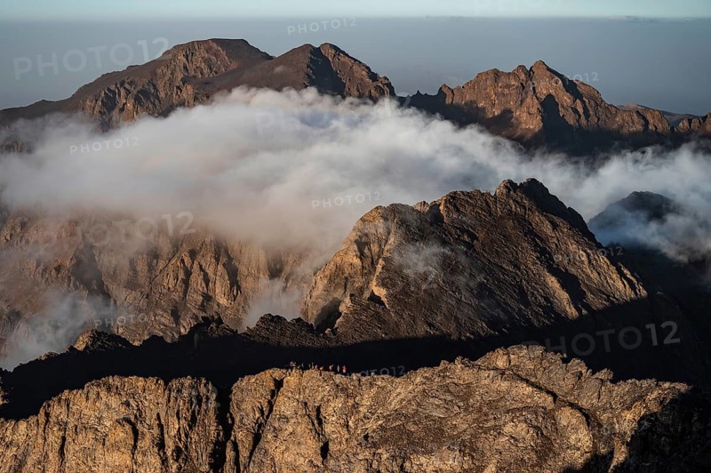 Aerial moutain view at the trail to Toubkal, the highest mountain in North Africa