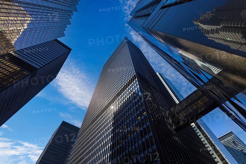 Toronto financial business district skyline. Skycrapers and corporate office buildings that hosts international corporations, banks and businesses