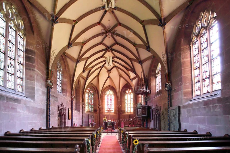 Interior view of the monastery church built in the 11th century, cross vault, Hirsau, Calw, Nagold Valley, Northern Black Forest, Black Forest, Baden-Württemberg, Germany