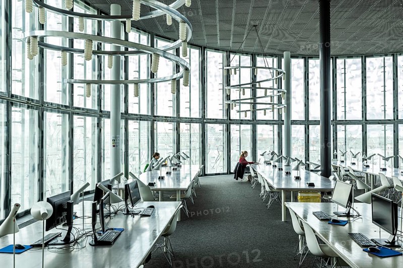 Reading room in the IKMZ Information, Communication and Media Center of the Brandenburg Technical University Cottbus-Senftenberg, Cottbus, Brandenburg, Germany