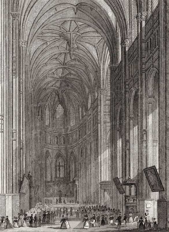 The Church of St Eustache, Paris, antique steel engraved print, 1831