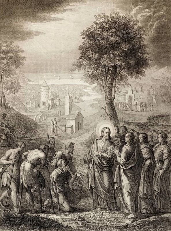 Jesus' cleansing of ten lepers, New Testament, 1853, digitally restored