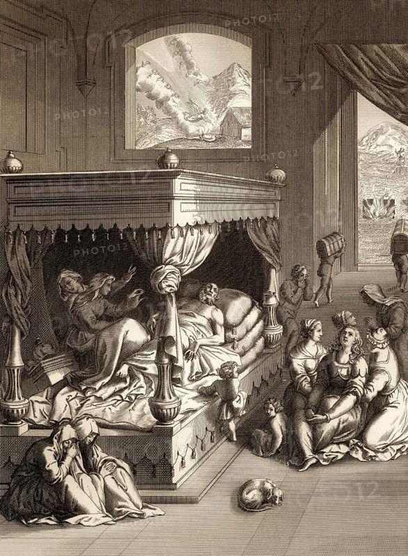 The death of Lazarus, New Testament, steel engraving 1853, digitally restored