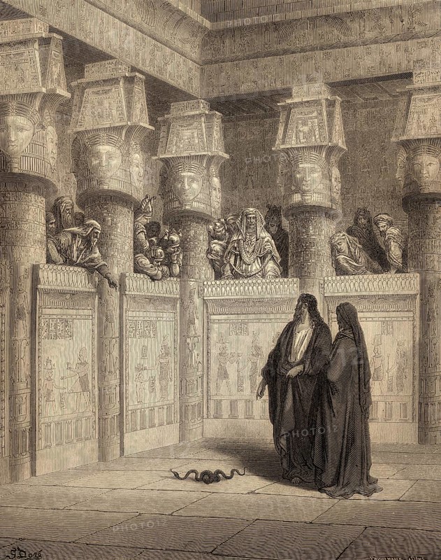 Moses and Aaron Appear before Pharaoh, woodcut by Gustave Doré