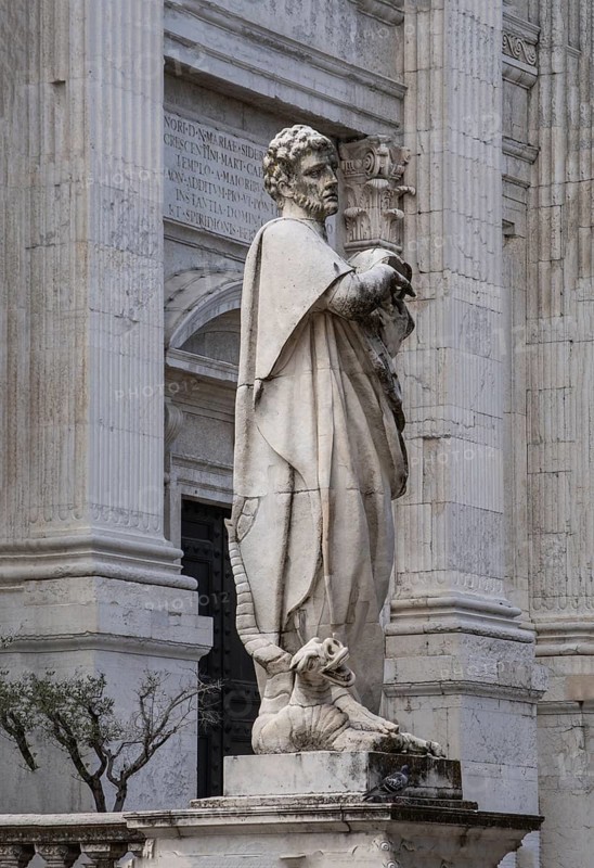Statue of Saint Crescentinus in the front of Urbino Cathedral, Urbino, Marche, Italy