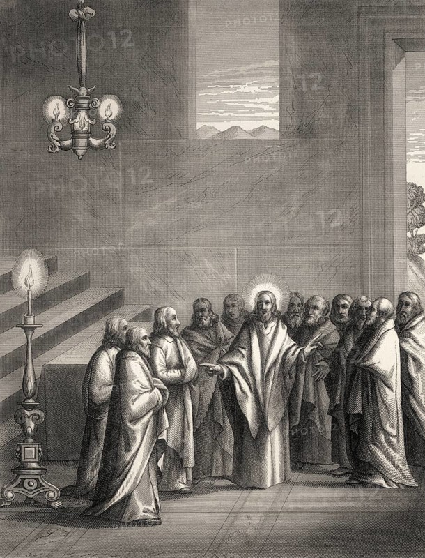 Prayer after the Last Supper, New Testament, steel engraving 1853, digitally restored