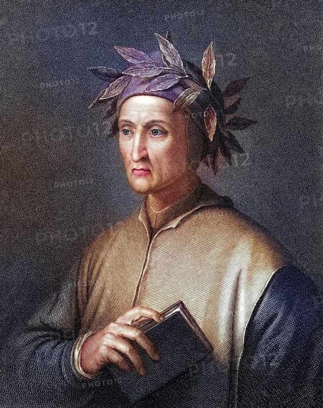 Dante Alighieri (1265-1321), Italian poet. Portrait engraving, Historical, digitally restored reproduction from a 19th century original, Record date not stated