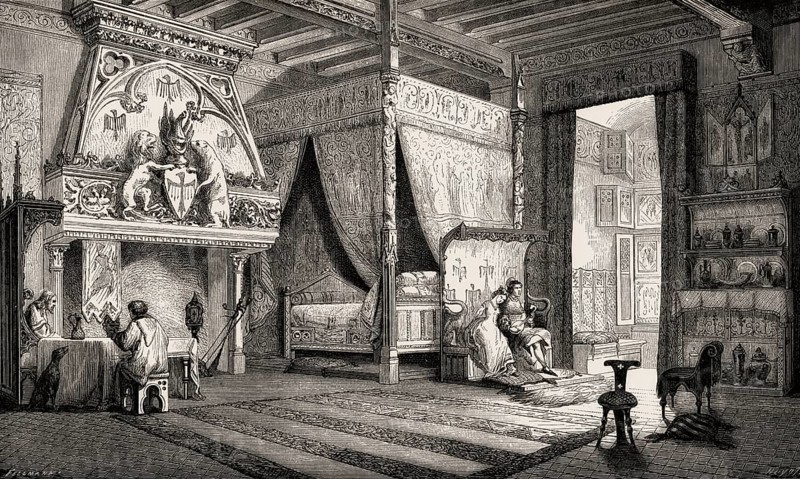 Interior of a seigniorial house or manor house, 14th century