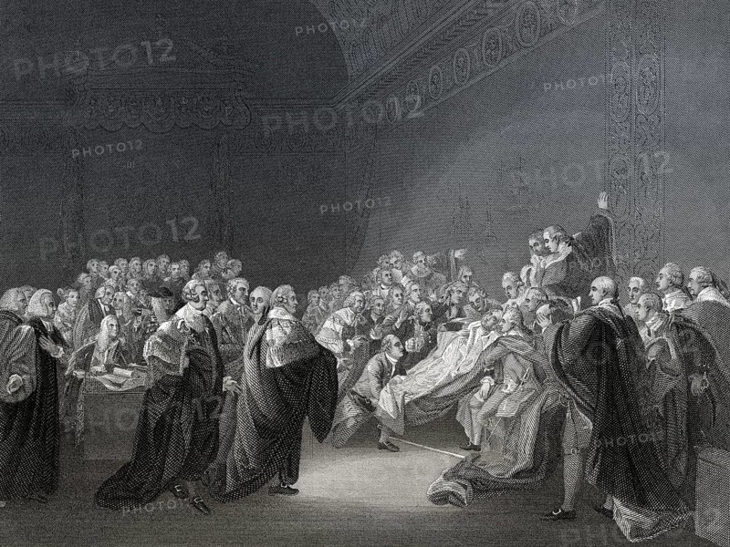 Der Tod von William Pitt, 1. Earl of Chatham, 1708-1778, Premierminister von Großbritannien, im Oberhaus, 7. April 1778