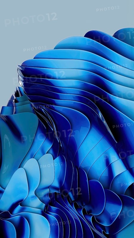 Elegant abstract design featuring flowing blue curves on a light background. The smooth, layered shapes evoke fluidity, movement, and modern aesthetic appeal