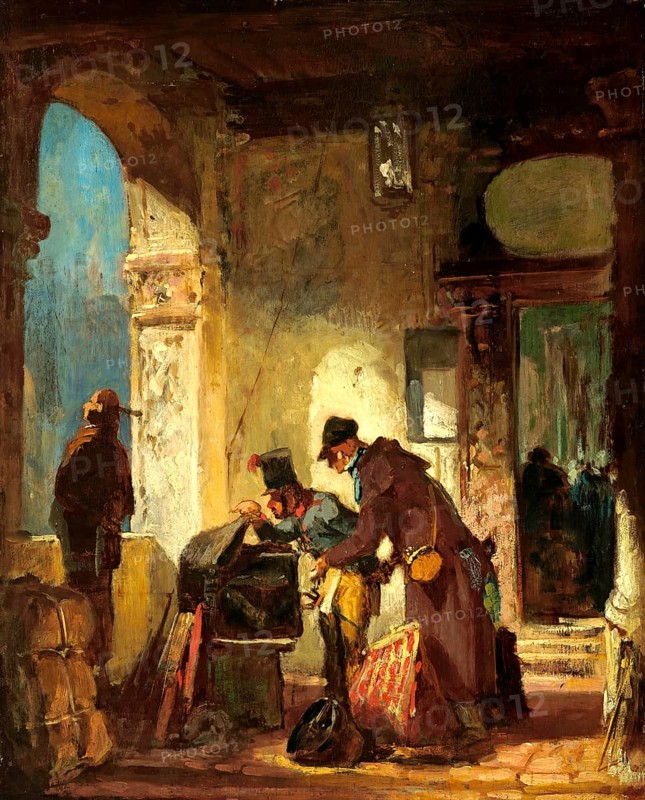 Papal Customs Revision, Painting by Carl Spitzweg, Historical, digitally restored reproduction from a 19th century original, Record date not stated