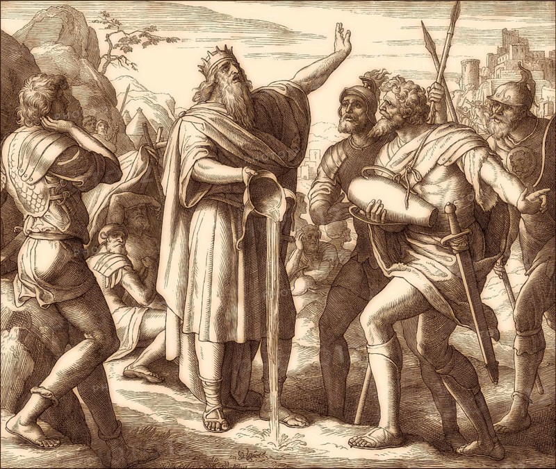 David pouring out the water, Old Testament, by Julius Schnorr von Carolsfeld