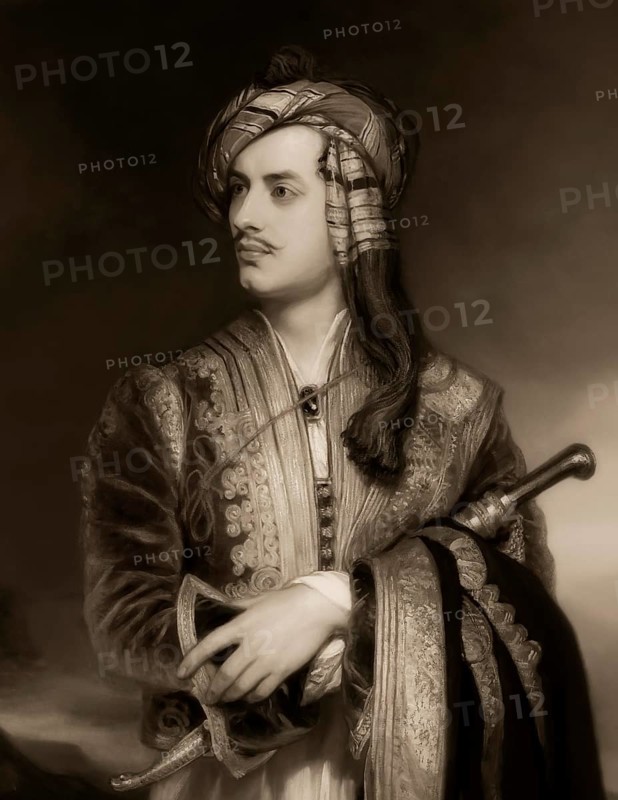 George Gordon Noel Byron, 6th Baron Byron of Rochdale, 1788, 1824, British poet, in Albanian dress, digital edited according to a painting by Phillips, 1813