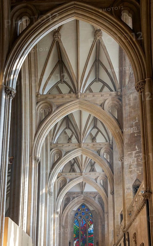 Vaulted roof ceiling inside Bristol cathedral church, Bristol, England, UK