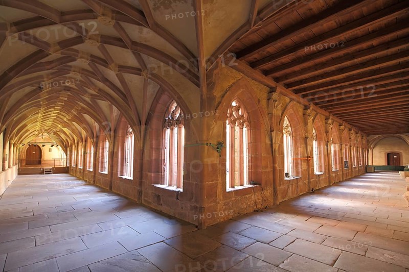 Gothic cloister with ribbed vault, monastery church, interior view, Alpirsbach, Northern Black Forest, Black Forest, Baden-Württemberg, Germany