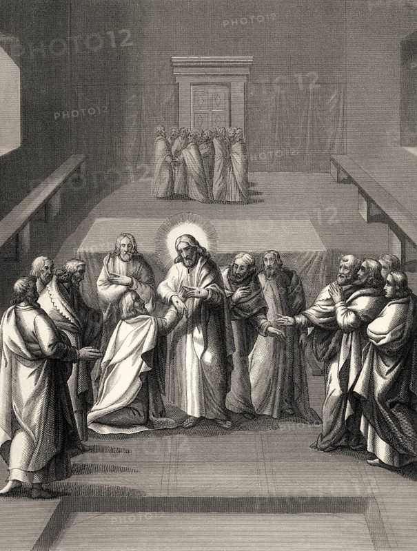 Christ's appearance with doubting Thomas, New Testament, steel engraving 1853, digitally restored