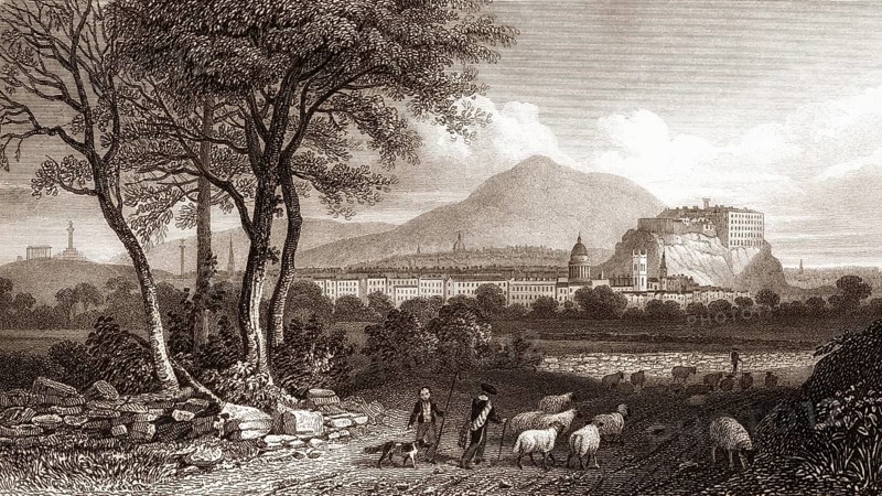 View from Craigleith, Edinburgh, Scotland, 19th century, from Modern Athens by Th. H. Shepherd