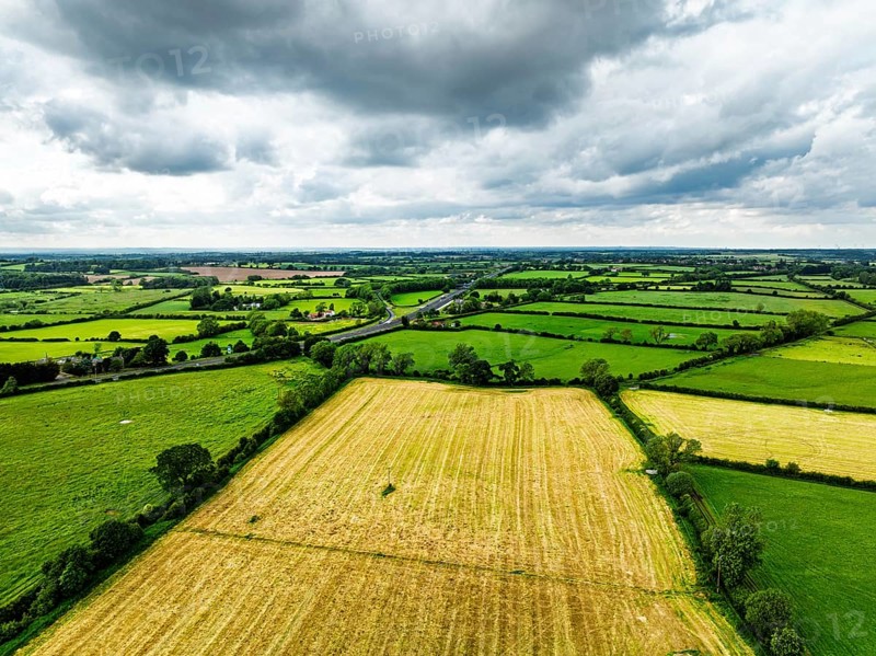 Farms and Fields over East Harlsey from a drone, North Yorkshire, England, United Kingdom