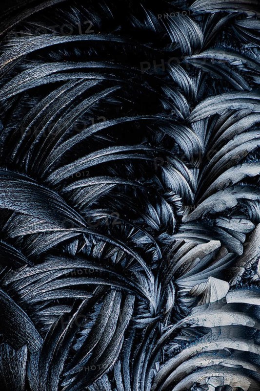 Close-up black and white image showcasing the intricate patterns of salicylic acid microcrystals, captured under a microscope