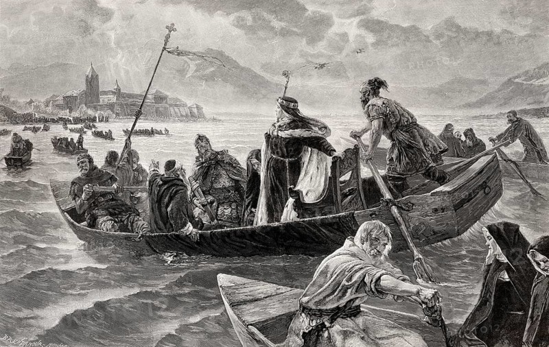 Arrival of Blessed Irmgard of Chiemsee, the first Abbess of Frauenchiemsee, 857