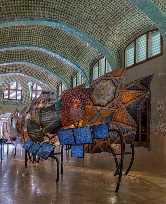 Modern art in the hospital complex of Hospital de la Santa Creu i Sant Pau, Barcelona, Catalonia, Spain