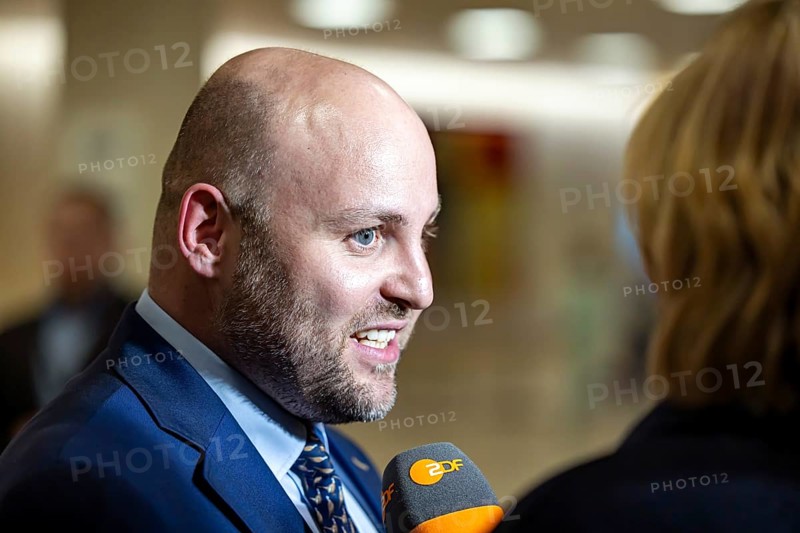2026 state election in Baden-Württemberg. Election night in the state parliament. Leading candidate of the AfD party, Markus Frohnmaier. Stuttgart, Baden-Württemberg, Germany