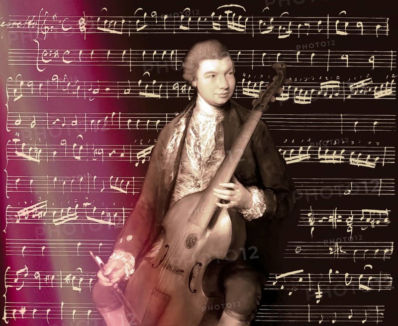 Carl Friedrich Abel, 1723? – 1787, German composer, digitally edited according to a painting by Thomas Gainsborough, Sonatas for viola da gamba and bass, written in the author's own hand
