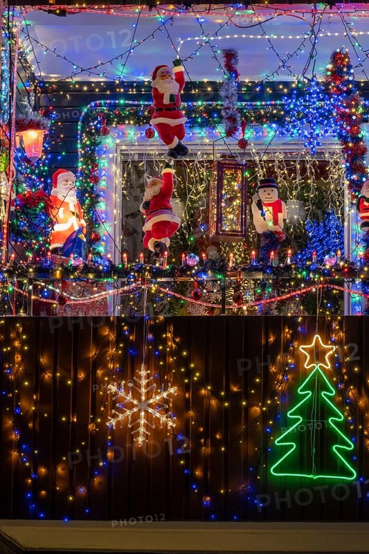 Christmassy decorated balcony, Gällivare, Norrbotten, Lapland, Sweden, December 2022
