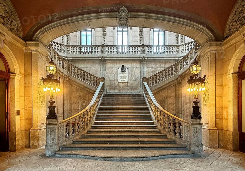 Palácio da Bolsa, magnificent staircase in the stock exchange in neoclassical style, UNESCO World Heritage Site, Porto, Portugal