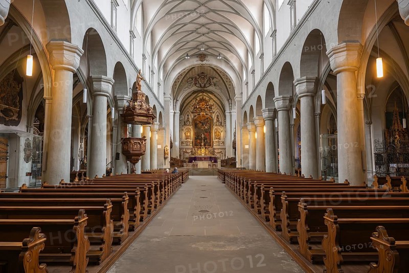 Interior view of Constance Cathedral with various architectural styles in the historic old town of Constance, Konstanz district, Baden-Württemberg, Germany