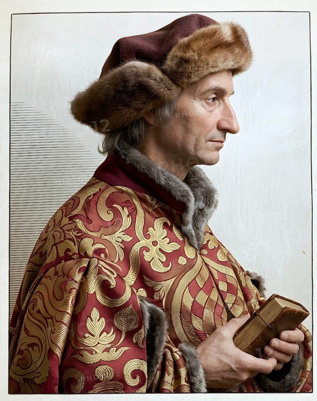 Portrait of Sebastian Brant, humanist, lawyer, professor of law, University of Basel, humanism, portrait, historical figure, digitally edited