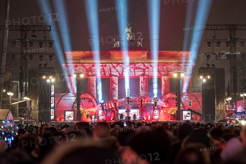 BERLIN, GERMANY - DECEMBER 31, 2018: New Year Eve concert and celebrations taking place between Brandenburg Gate and Victory Column