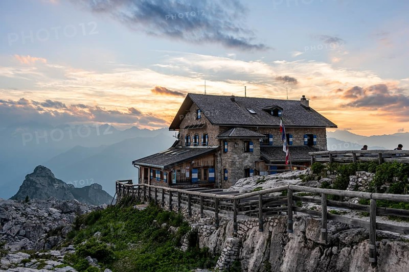 Sunset, Refugio Francis Fox Tuckett Alpine Club Hut, Brenta-Adamello Natural Park, Trentino, Italy