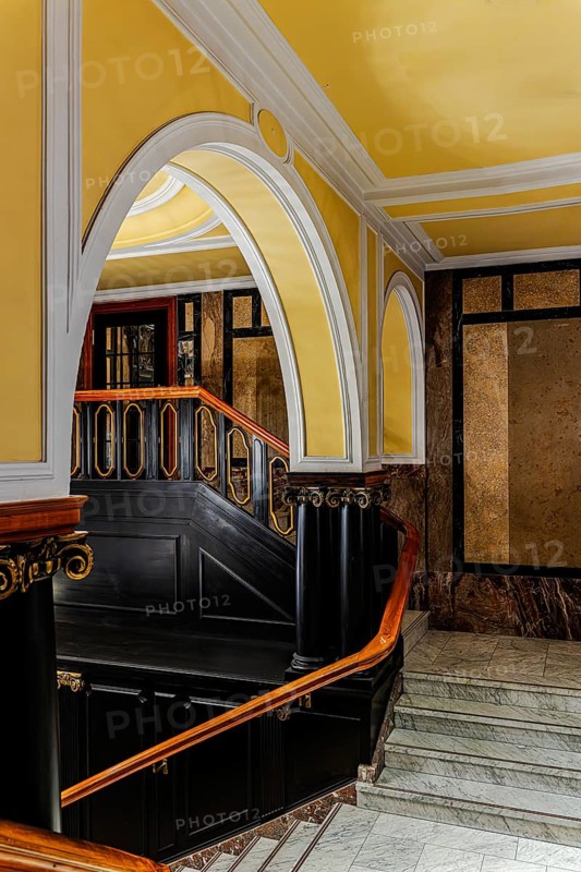 Historic interior design, staircase and corridor in the Hindenburghaus, Großer Burstah 31, Hamburg, Germany