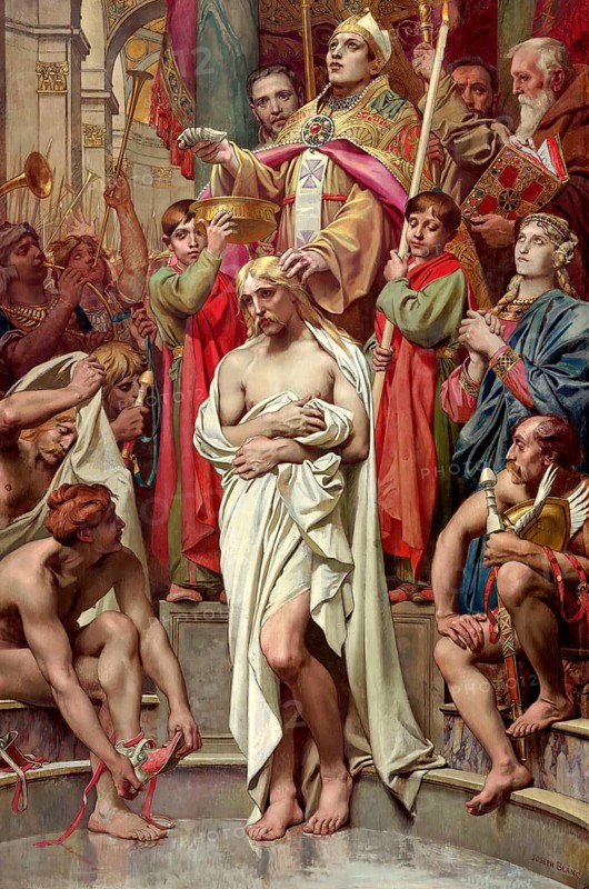 Baptism of Clovis by Saint Remigius, cathedral of Reims, 496, Clovis, Chlodovechus, Chlodwig I., Chlodowech, 466-511, King of the Franks of the Merovingian dynasty