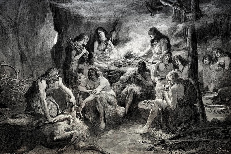 Life of pre-historic cavemen