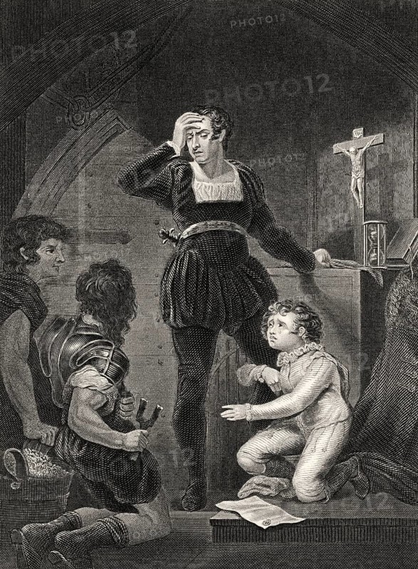 Prinz Arthur, Herzog der Bretagne, und Hubert de Burgh, Szene aus "Das Leben und der Tod von König Johann", einem Historienspiel von William Shakespeare