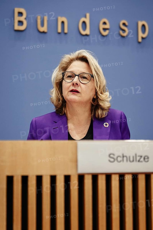 Svenja Schulze (SPD), Federal Minister for Economic Cooperation and Development, photographed at the Federal Press Conference for the presentation of the 17th Development Policy Report of the Federal Government in Berlin, 11 December 2024. Photographed on behalf of the Federal Ministry for Economic Cooperation and Development. Berlin