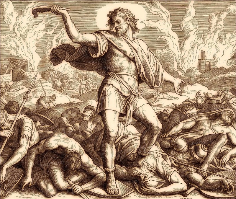 Samson Slays a Thousand Men with the Jawbone of a Donkey, Old Testament, by Julius Schnorr von Carolsfeld, 1860