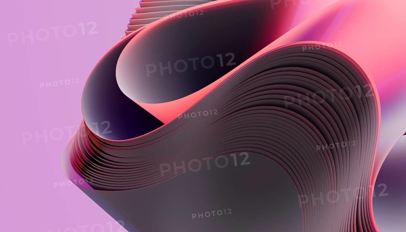 This 3D illustration showcases fluid abstract shapes with a smooth blend of gradient colors ranging from pink to dark purple, emphasizing modern digital art and creativity