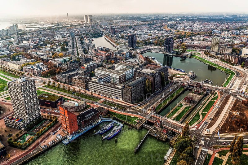 View of city panorama from Euromast, Rotterdam, Netherlands