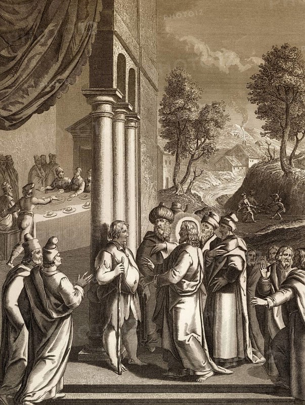 The Healing of a paralytic at Bethesda at the Lions' Gate, Jerusalem, New Testament, steel engraving 1853, digitally restored