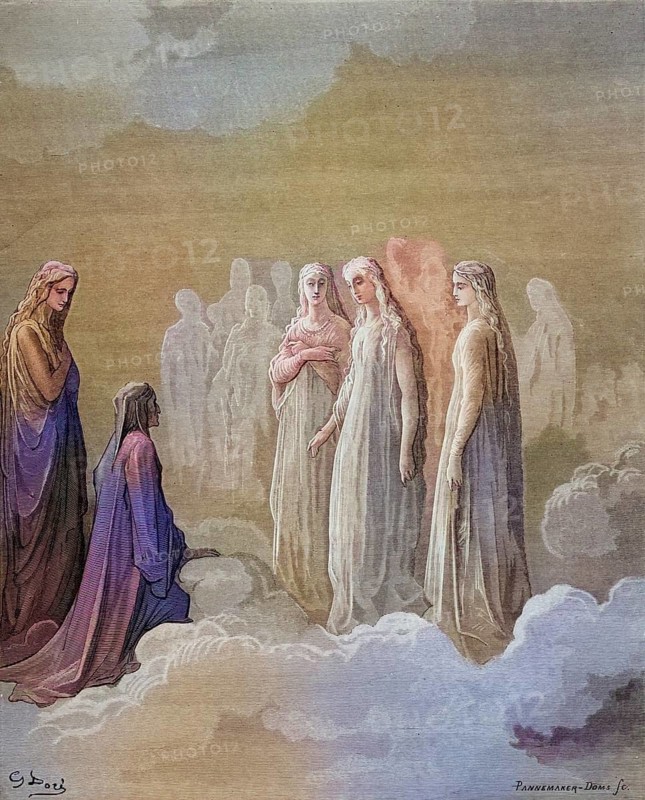 Illustration for Paradiso, the Divine Comedy by Dante Alighieri Canto by Gustave Dore 1832-1883, French artist, Inferno, Hell, Paradise, Angels, Damnation, Historical, digitally restored reproduction from a 19th century original, Record date not stated
