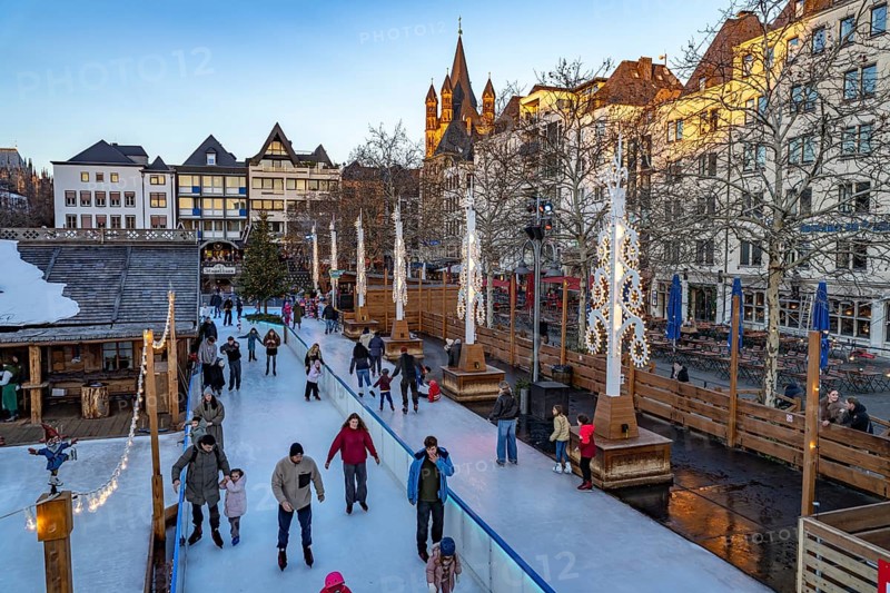 Christmas market Heinzel's winter fairy tale with the ice rink at Heumarkt in Cologne, North Rhine-Westphalia, Germany