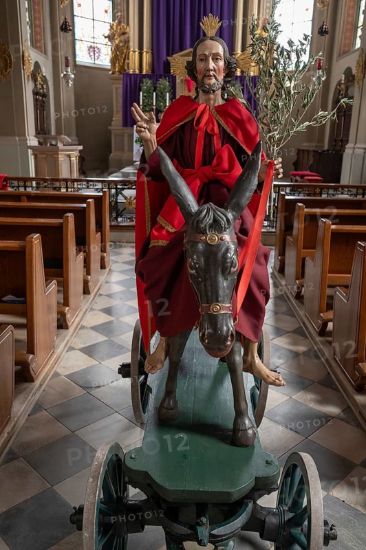 Palmesel decorated for the Palmesel procession, tradition since the 18th century, Parish Church of the Assumption of the Virgin Mary, Thaur, Innsbruck district, Tyrol, Austria