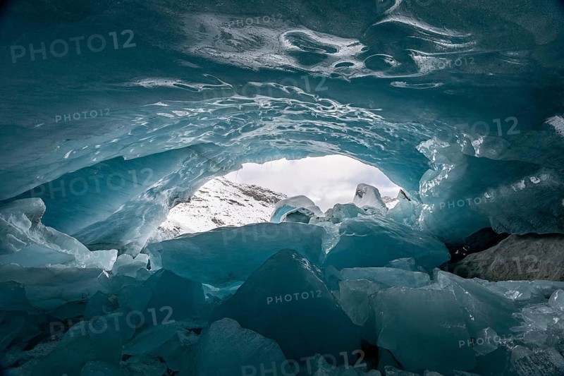 Glacier cave, ice cave, Morteratsch Glacier, Engadin, Graubünden, Switzerland